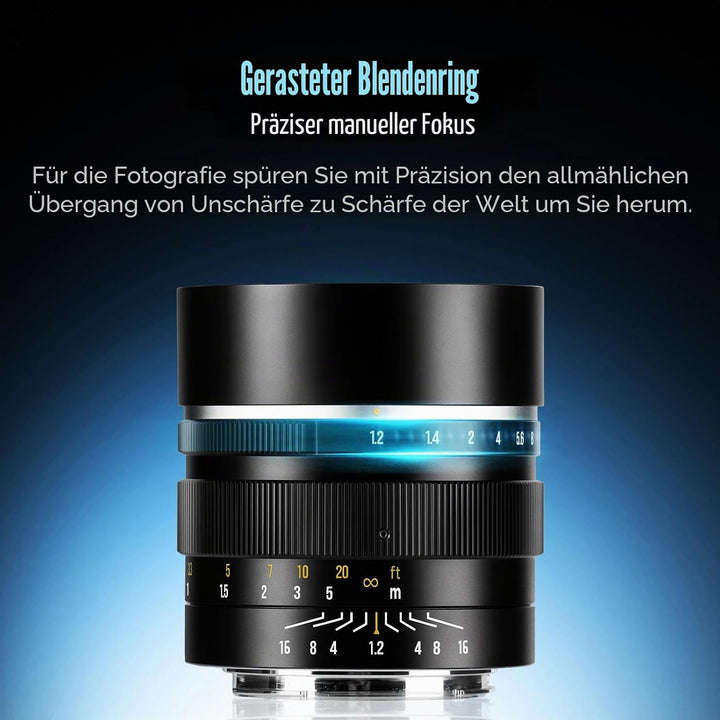 7Artisans 50mm F1.2 für M43-Mount Objektiv, APS-C manueller Fokus, kompatibel mit Olympus and Panaso