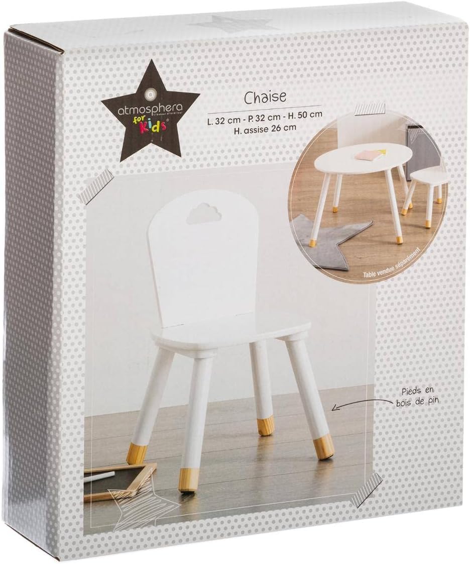 ATMOSPHERA Stuhl aus Holz für Kinder – Wolken-Dekor- Farbe WEIss, Weiss