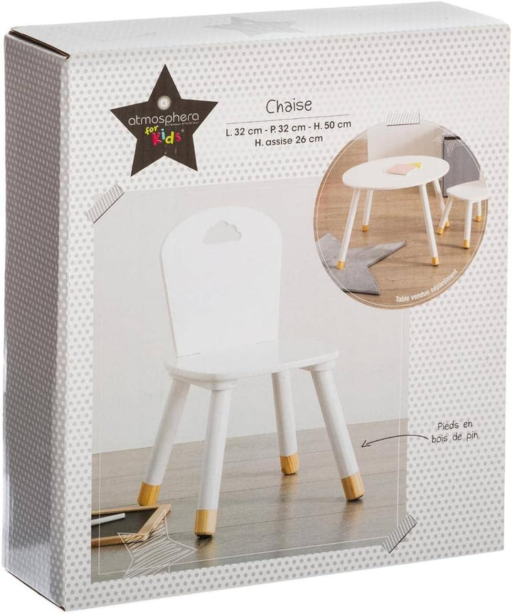 ATMOSPHERA Stuhl aus Holz für Kinder – Wolken-Dekor- Farbe WEIss, Weiss