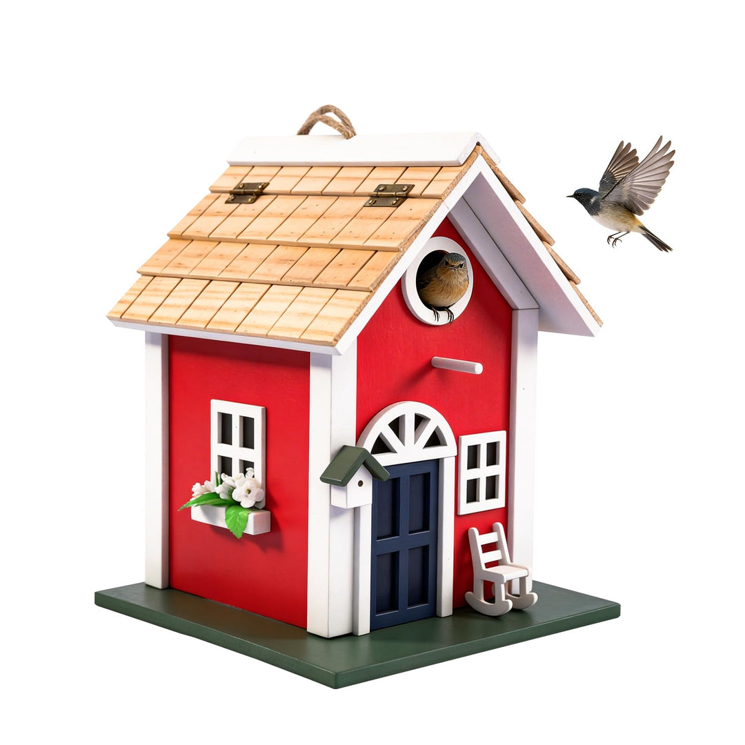 MEWANG Hängendes buntes Vogelhaus Garten Landhäuser Vogelhaus Höhle 24,6 cm Holz rot, rot