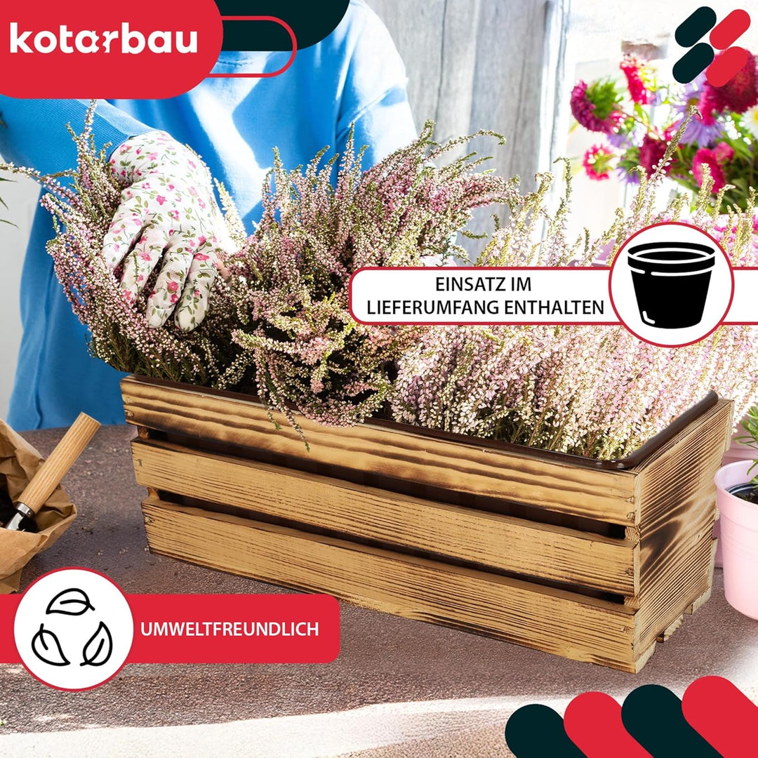 KOTARBAU® Blumenkasten für Balkon, Balkonkasten mit Kunststoffeinsatz 40 x 18 x 15 cm 3er Set Rustik