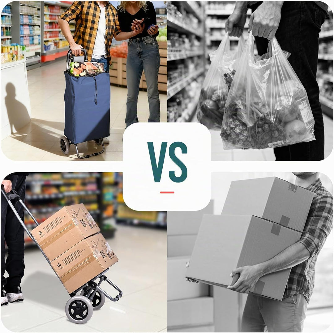 VOUNOT® Einkaufstrolley klappbar 59L, 2-in-1 Trolley Einkaufswagen mit 2 Räder, Abnehmbare Tasche, R