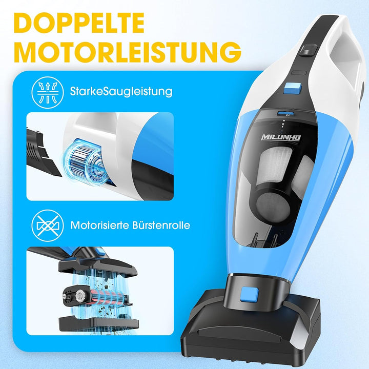 Kabelloser Tierhaar Handstaubsauger mit Doppelmotor, HEPA Filter Blau, Blau