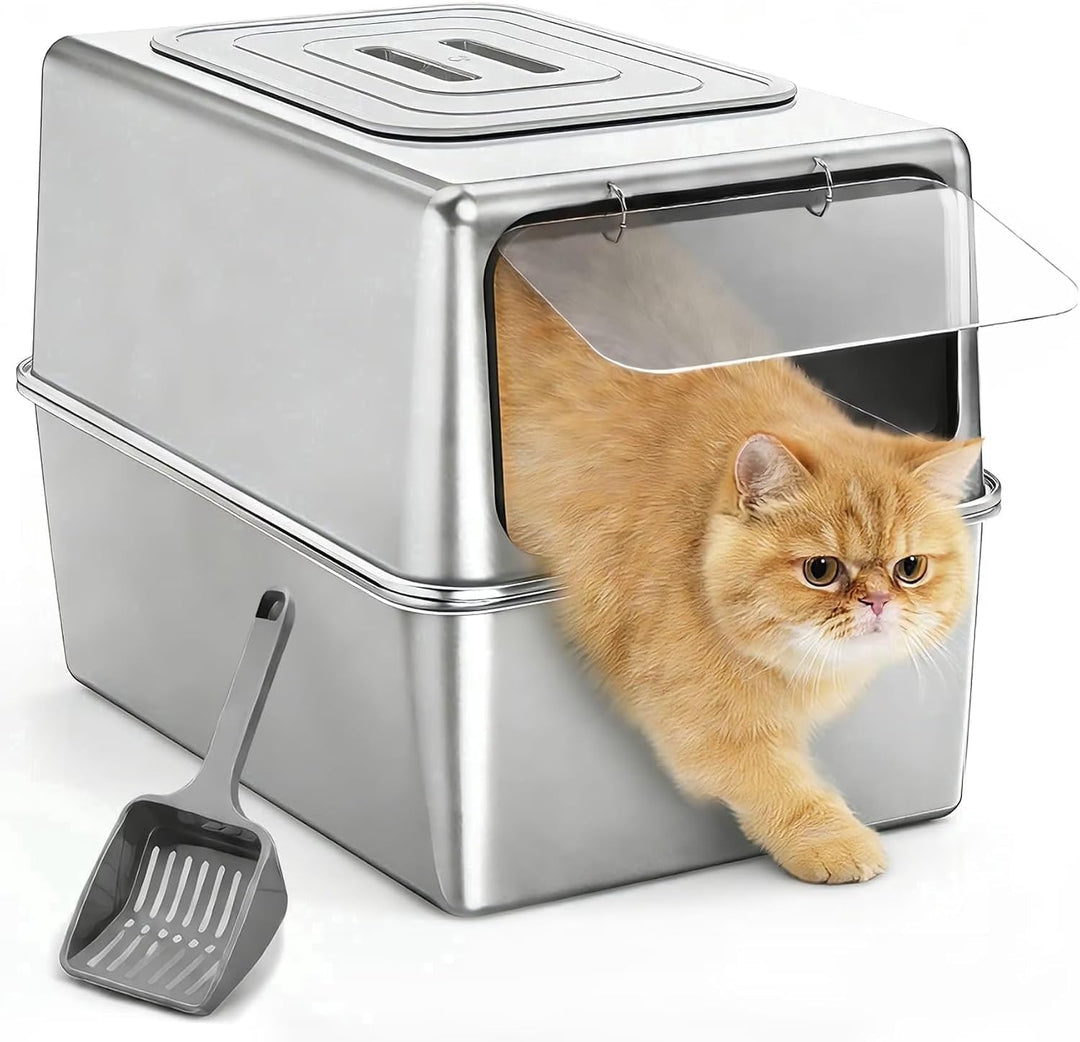 Barhon Edelstahl-Katzenklo, Katzenklo aus Metall mit Deckel für grosse Katzen und Katzenrudel, geruc