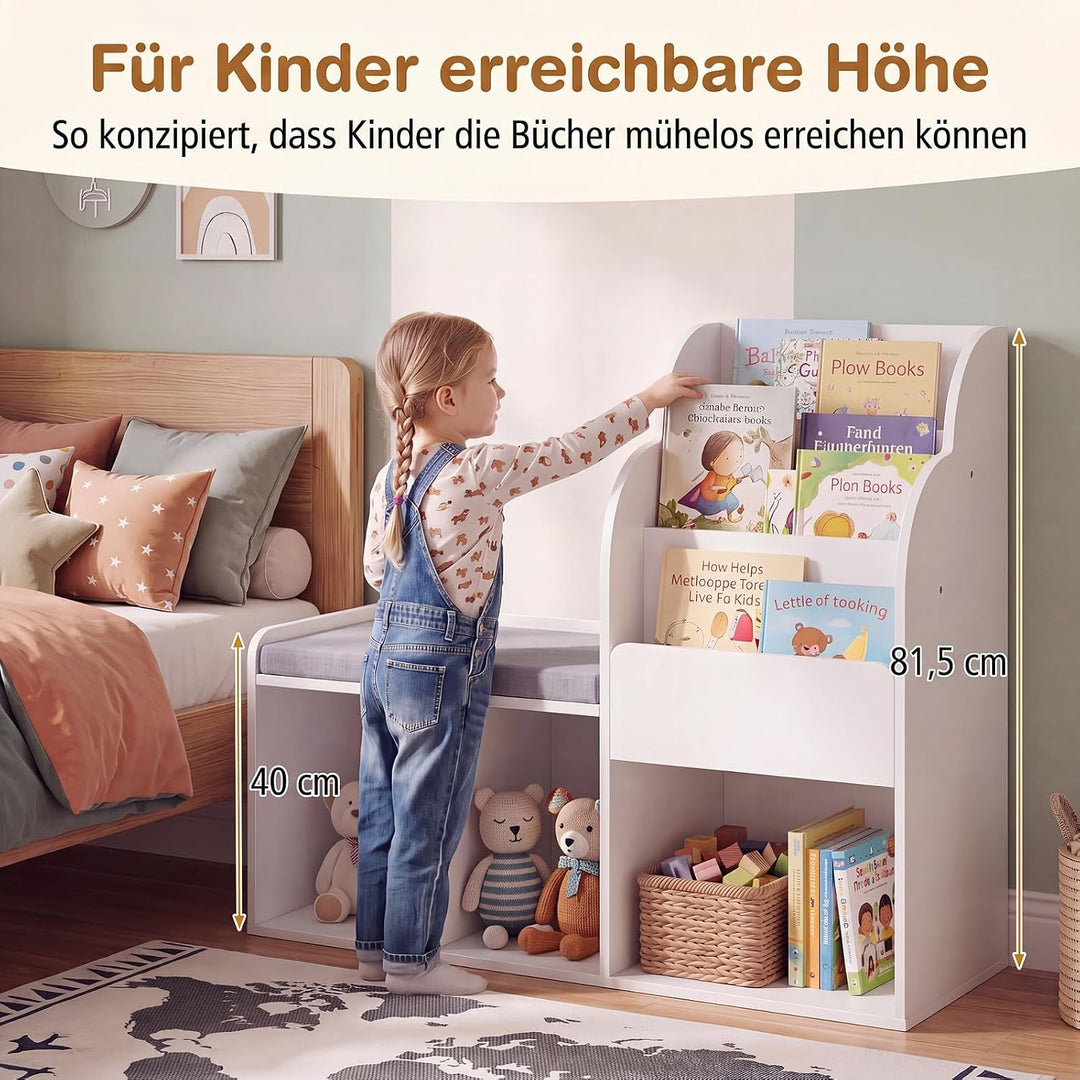 DREAMADE Dücherregal Kinder, Kinderregal mit Sitzbank
