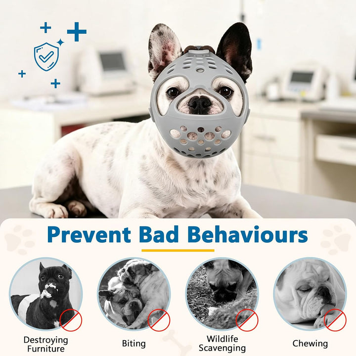 Maulkorb für Hunde mit kurzer Schnauze, weiches Silikon, flach, für Französische Bulldogge, Shih Tzu