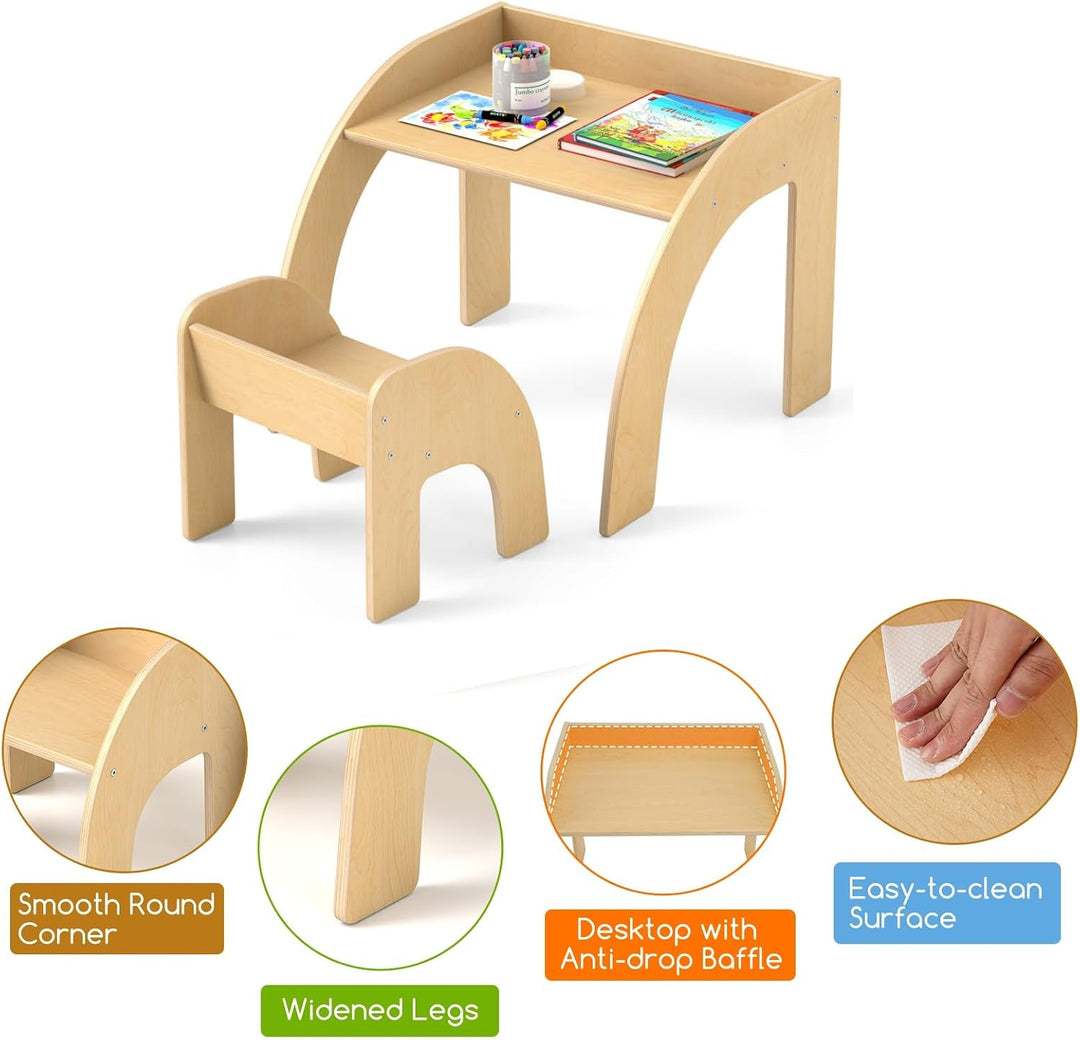 LIFEZEAL Kindertisch Set Holz, Kleiner Schreibtisch mit Stuhl für Kinder, Multifunktionaler Kinderle