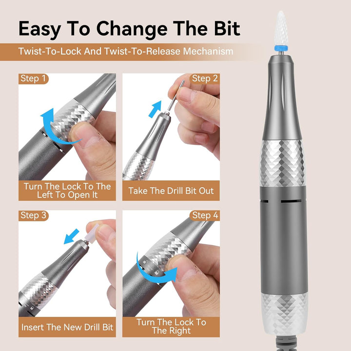 Elektrisch Nagelfräser, 45,000RPM Fräser Nail Drill Nagelfräser Set, Professionelle Nagelfeile mit L