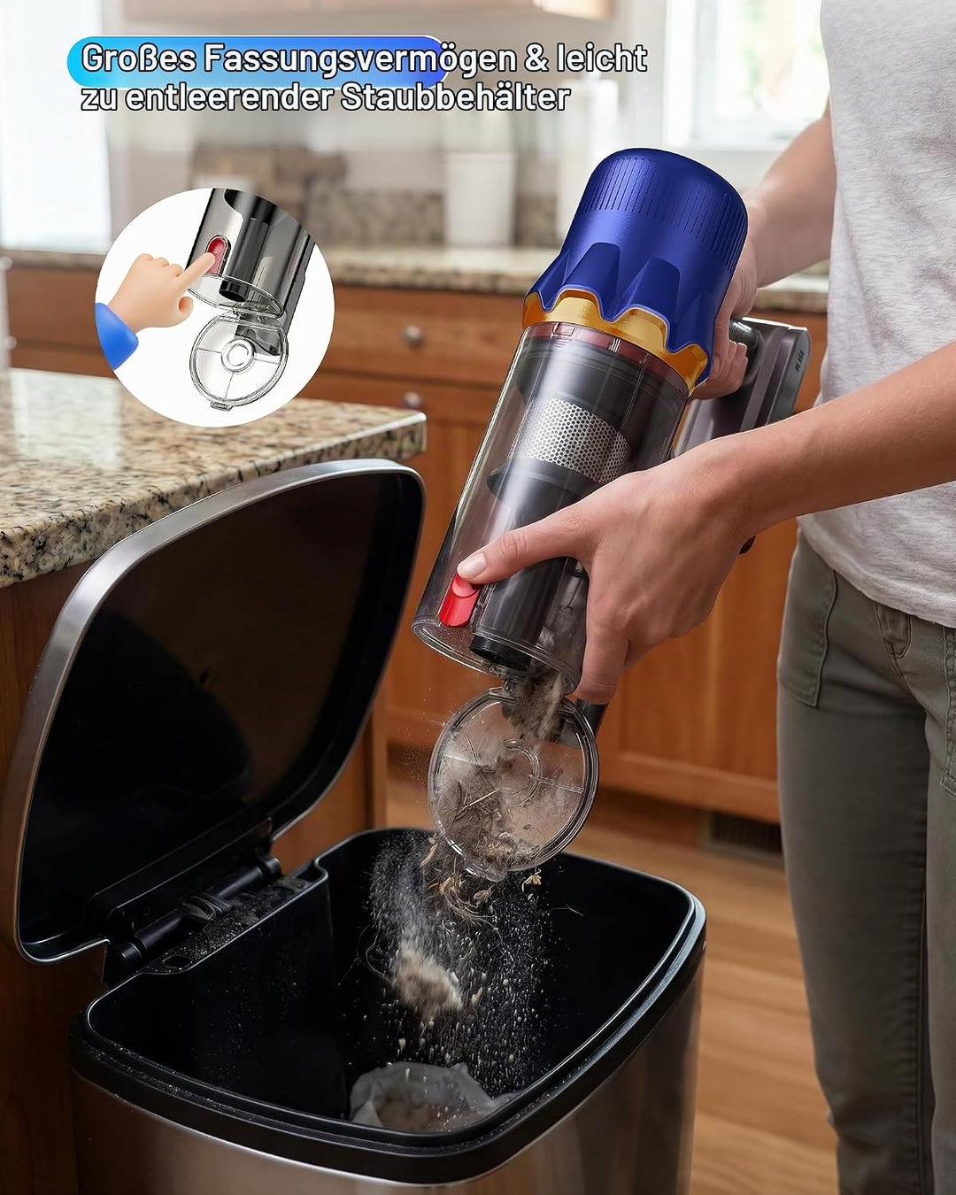 Akku Staubsauger für Zuhause kabelloser Stabstaubsauger: 45K Pa, 550 W, 65 Min, Anti-Tangle-Bürste,