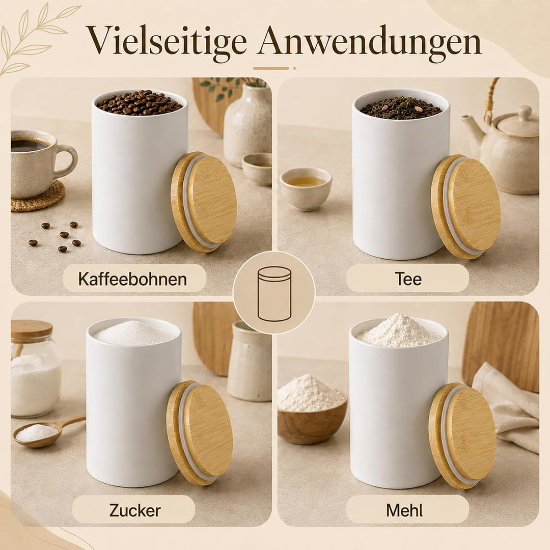 Keramik Kaffeedose, 1000 ml Vorratsbehälter mit Holzdeckel, 18,4×10,2cm
