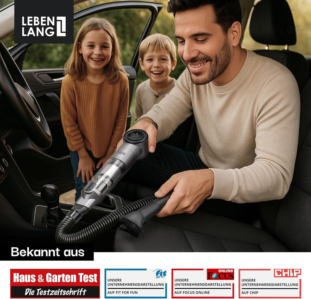 LEBENLANG Kabelloser Handstaubsauger Akku 17000PA I TESTSIEGER I Inkl. Starker LI-Akku &amp; Standhalter