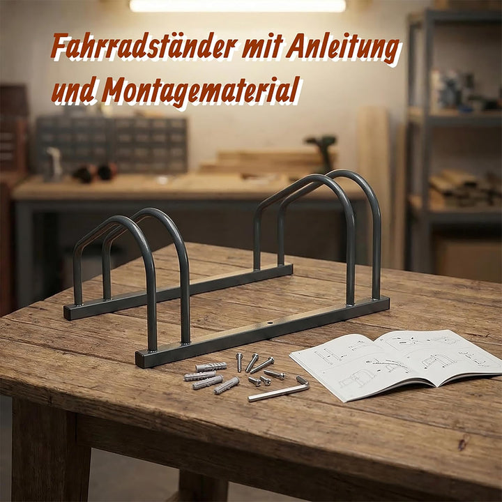 Relaxdays Fahrradständer Boden &amp; Wandmontage, 4 Räder, bis 65 mm Reifenbreite, Garage, Reihenparker,