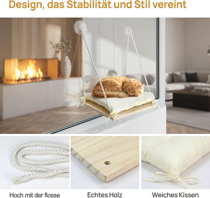 Katzenhängematte Fenster aus - Höhenverstellbare Fensterliege für Katzen mit Weichem Kissen &amp; Starke