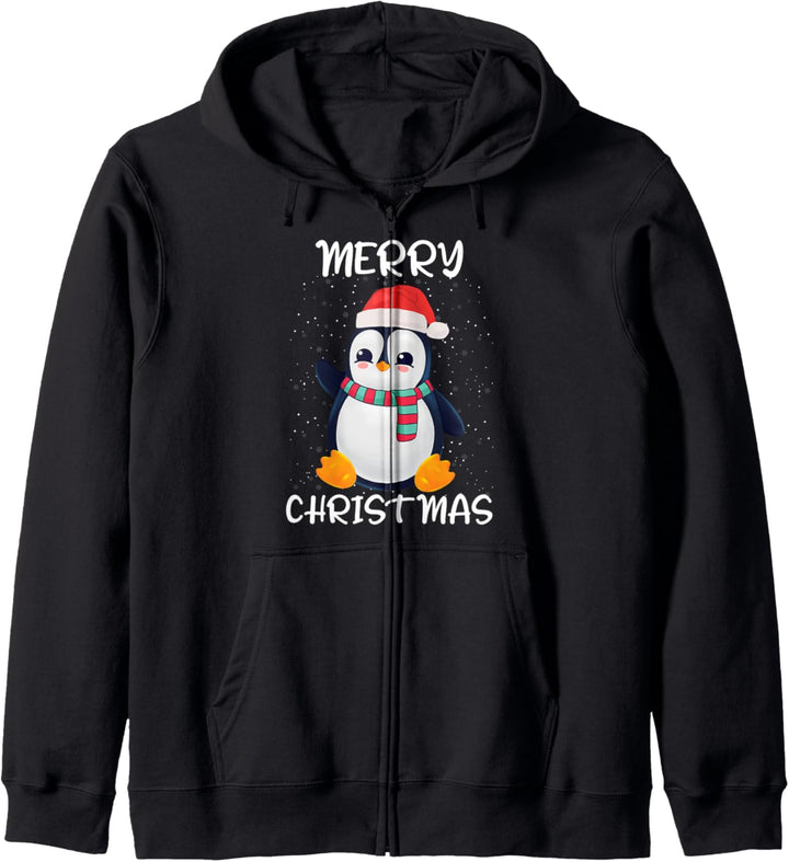 Pinguin Santa Mütze und Schal Merry Christmas Pinguin Kapuzenjacke