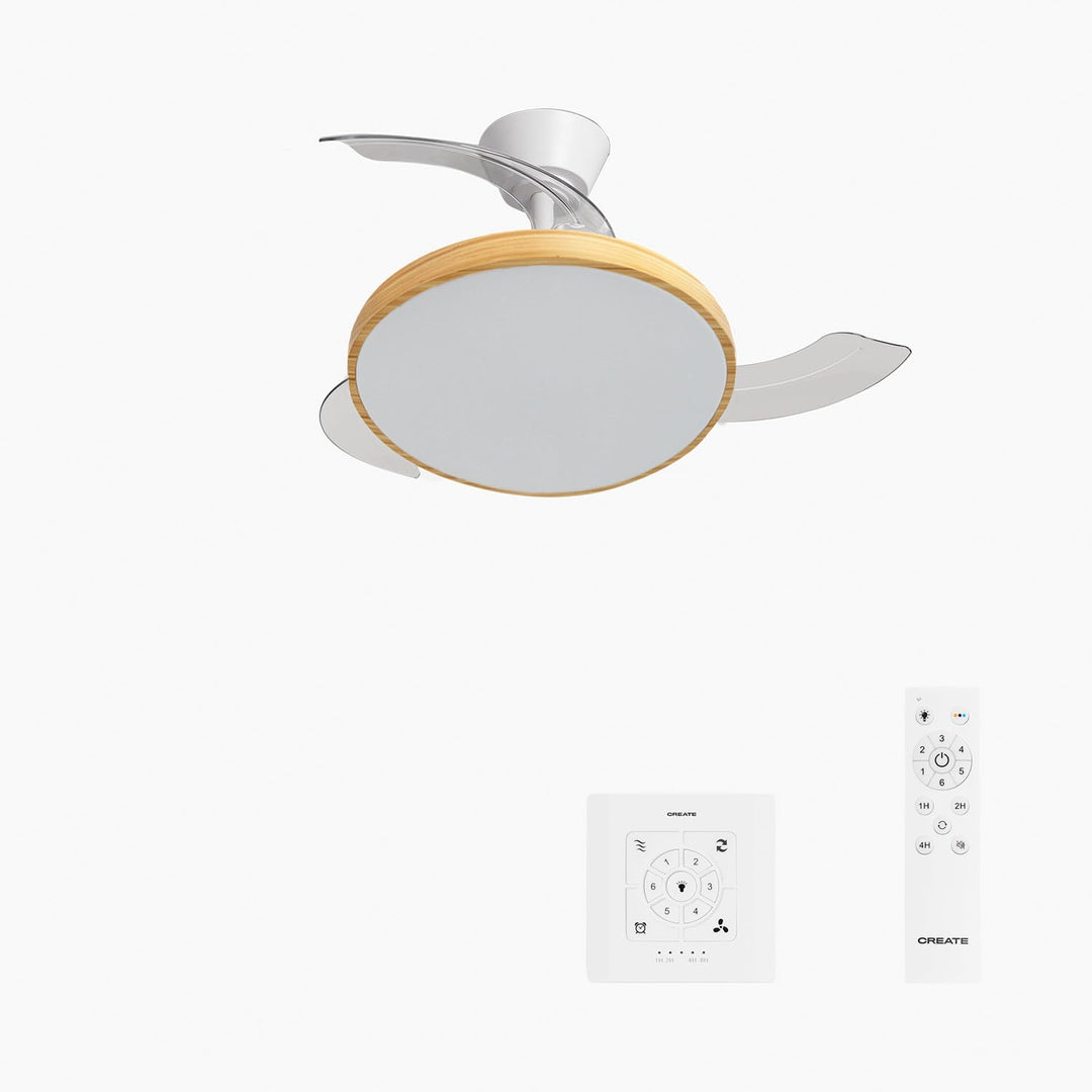 CREATE / WIND CLEAR STUDIO S/Deckenventilator mit Beleuchtung Weiss Hellesholzflügel mit Wandschalte
