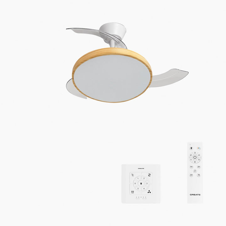 CREATE / WIND CLEAR STUDIO S/Deckenventilator mit Beleuchtung Weiss Hellesholzflügel mit Wandschalte