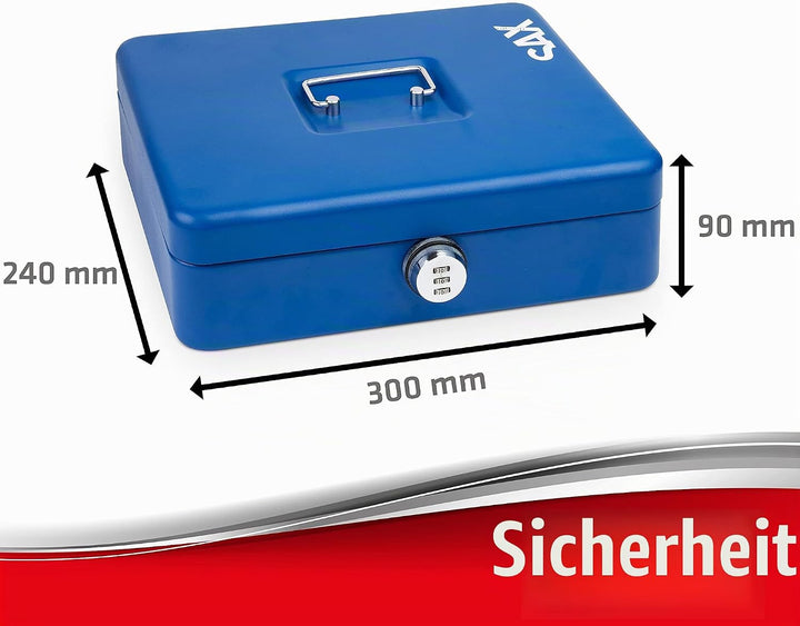 SAX Geldkassette mit Zahlenschloss, extra Starkes Schloss, 30 x 24 x 9cm, X-Large, Blau, 0-824-14 X-