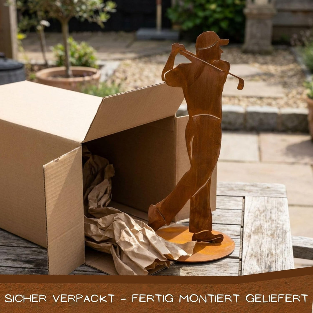 Rostikal Golfspieler Figur 40 cm aus Metall in Rostoptik, Golf Deko für Garten, Terrasse oder Wohnzi