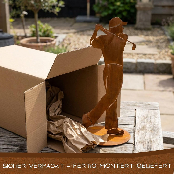 Rostikal Golfspieler Figur 40 cm aus Metall in Rostoptik, Golf Deko für Garten, Terrasse oder Wohnzi