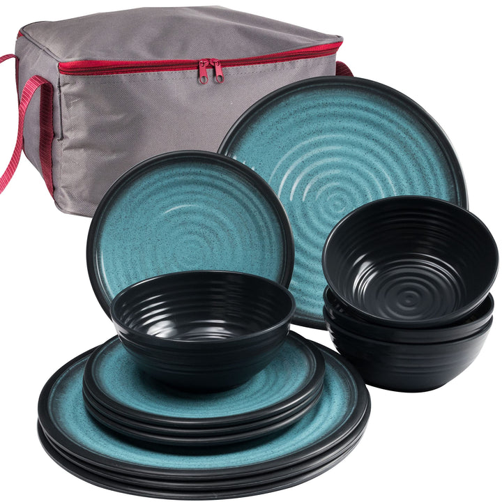 Camping Geschirr Set Melamin Blau 13 Teile 4 Campinggeschirr Teller Schale
