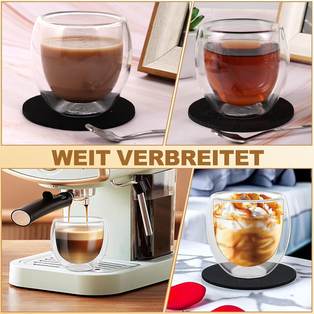 Espressotassen Set, Doppelwandige Gläser, 4 X 80 Ml