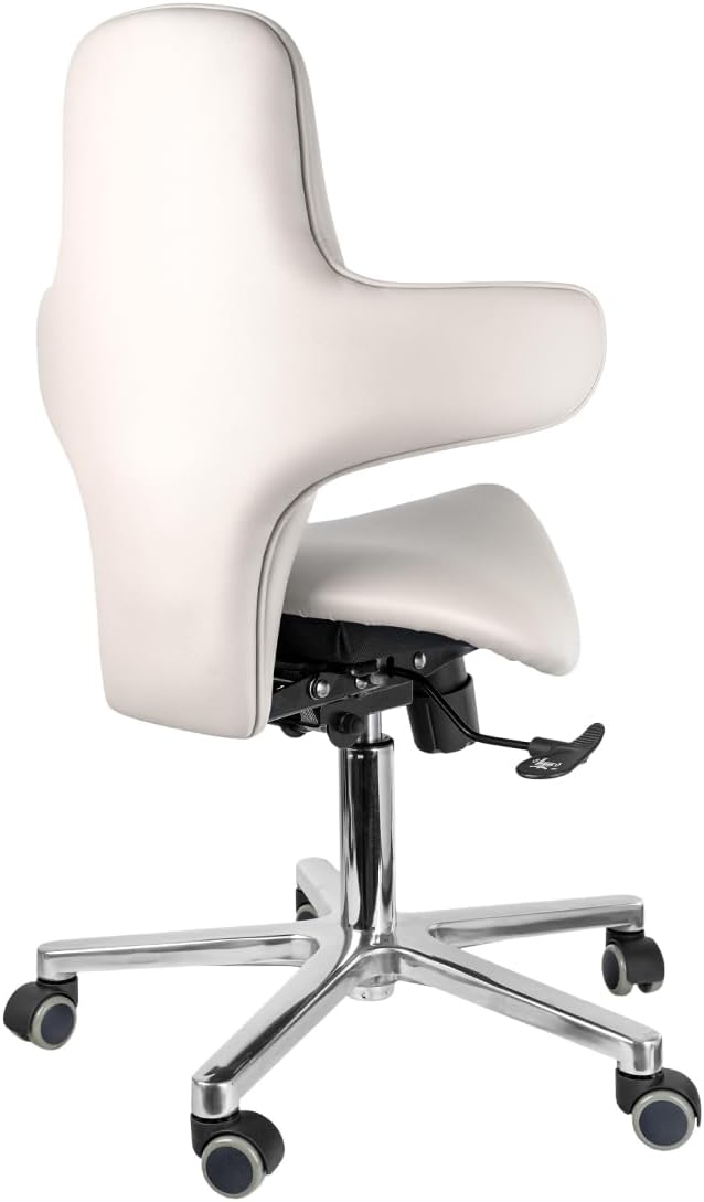 Spacetronik Sattelhocker mit Rückenlehne, Arbeitshocker Sattelsitz Weiss, Weiss