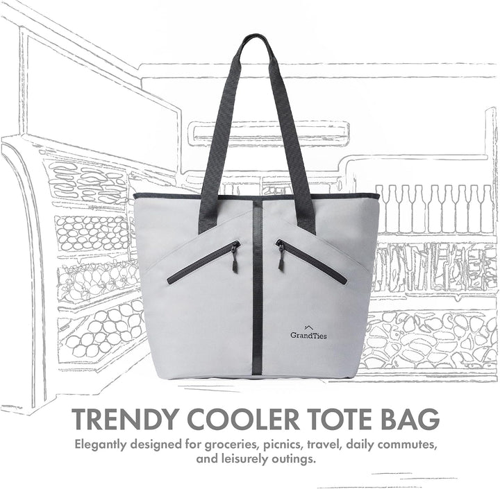 GRANDTIES Insulated Cooler Tote Bag 30 Can Large Capacity Durable Zipper Leakproof Outshell for Groc