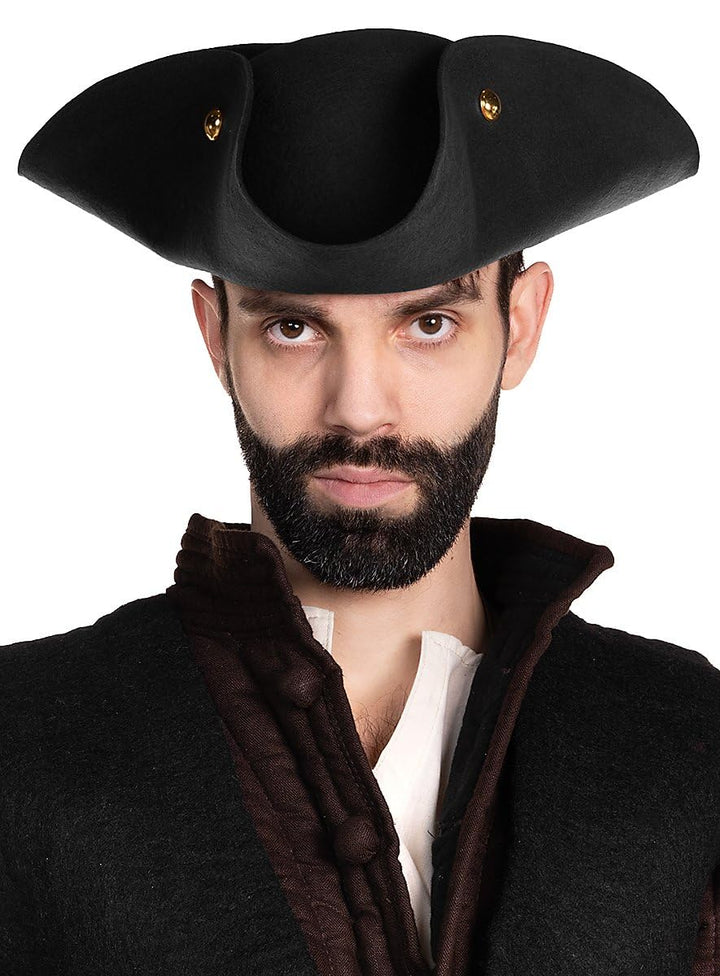 Maskworld Piratenhut Dreispitz aus Wollfilz - Henry Schwarz, Schwarz