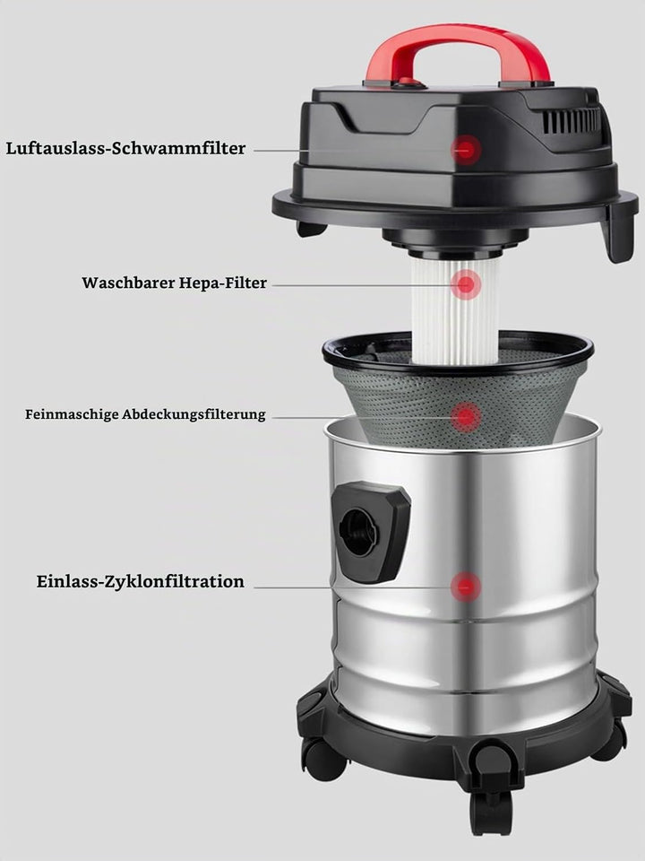 Allzwecksauger 1800W mit 18L Edelstahlbehälter Nass und Trockensauger für Teppich &amp; Hartböden, leist