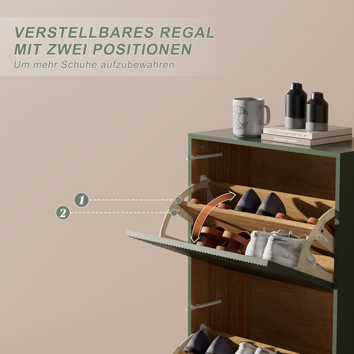 UEV Schuhschrank mit 3 Klappen, Schuhkipper Schuhkommode Schuhregal schmal für Flur mit Kippschutz/D
