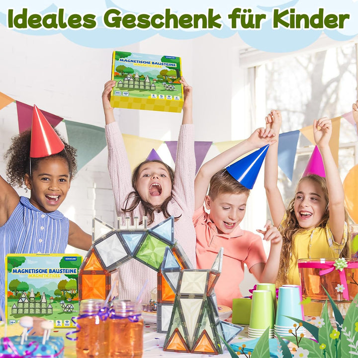 40 Stück Magnetische Bauklötze Set, STEM Magnetische Bauklötze für Kinder, Magnetisches Konstruktion