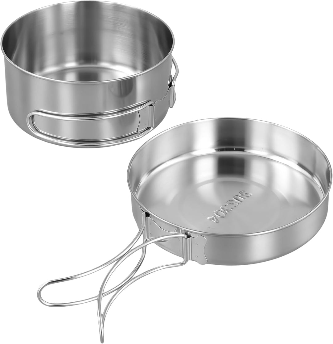 ZOENHOU Camping Kochgeschirr Set 4-teilig, Campingtopf aus Edelstahl 304, 900ml + 600ml Töpfe, 450ml