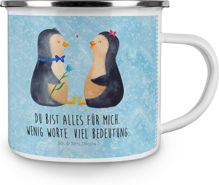 Mr. &amp; Mrs. Panda Camping Emaille Tasse Pinguin Pärchen - Geschenk, Tasse Emaille, Liebespaar, Liebes