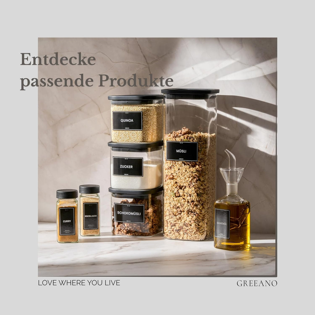 Vorratsgläser eckig mit Glasdeckel 1500ml [2er Set] – Vorratsdosen Glas luftdicht &amp; mottensicher – A