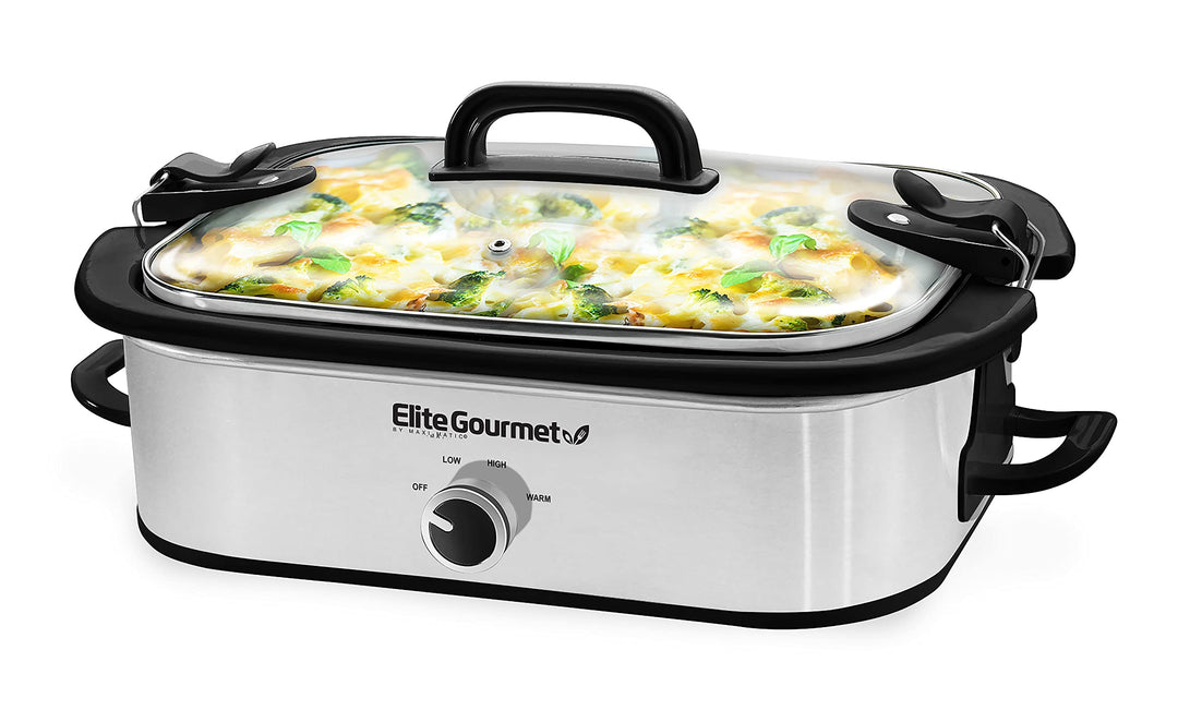 Elite Gourmet MST-5240SS Crock Slow Cooker, verschliessbarer Deckel, einstellbare Temperatur, warm h