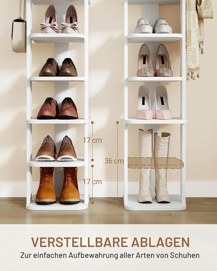 Hzuaneri Schuhregal, Schmales Schuhablage mit 8 Ebenen, Holz-Schuh-Organizer mit Haken, Verstellbar,
