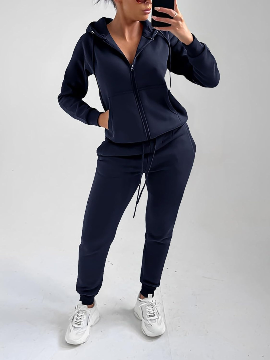 REORIA Damen Trainingsanzüge Warm Baumwolle Hausanzug Dicker Jogginganzug Set Langarmes Activewear W