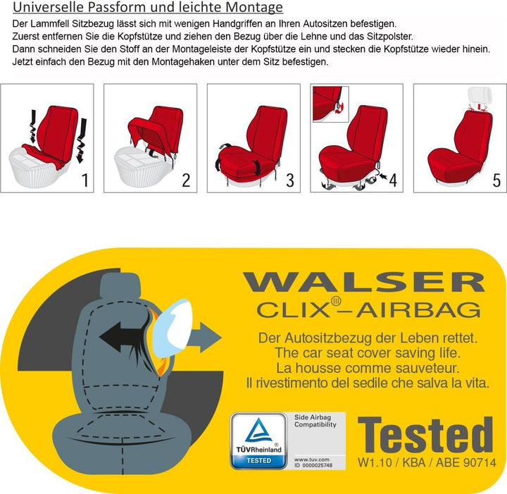 Torrex 2Stk Lammfell-Sitzbezug - kein Patchwork - Vollbezug mit allgemeiner Betriebserlaubnis (ABE)