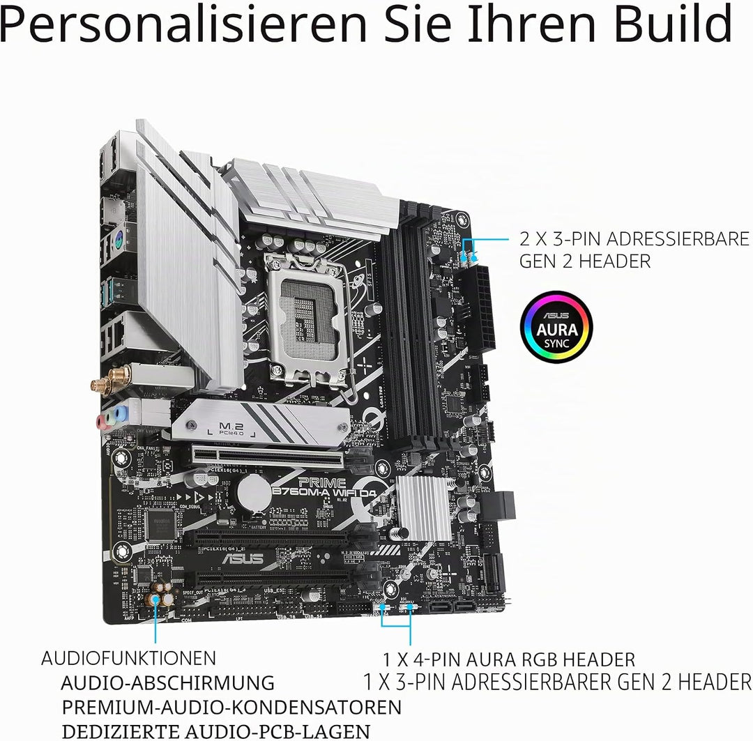 ASUS PRIME B760M-A WIFI D4 Gaming Mainboard Sockel Intel LGA 1700 (Intel B760, mATX, DDR4 Speicher,
