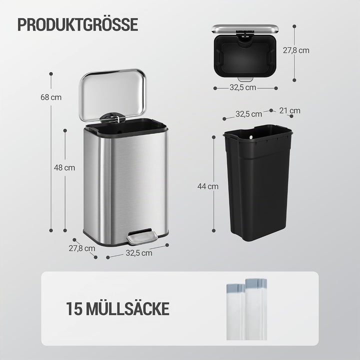 Hzuaneri Mülleimer Küche, 20L Abfalleimer mit Tretpedal, Tretmülleimer mit Softclose-Deckel und Inne