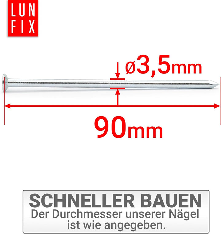 Stahlnägel 3,5 x 90 mm - 5kg (ca. 750 stk.) – verzinkt, mit Senkkopf, 90mm lang (3.5"), Drahtstifte
