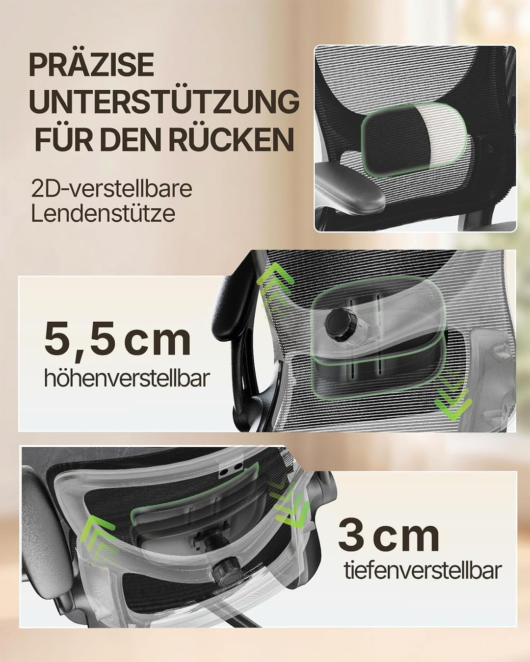Marsail Bürostuhl Ergonomisch Schreibtischstuhl: Ergonomischer Bürostuhl mit 2D-Kopfstütze, 2D-Lende