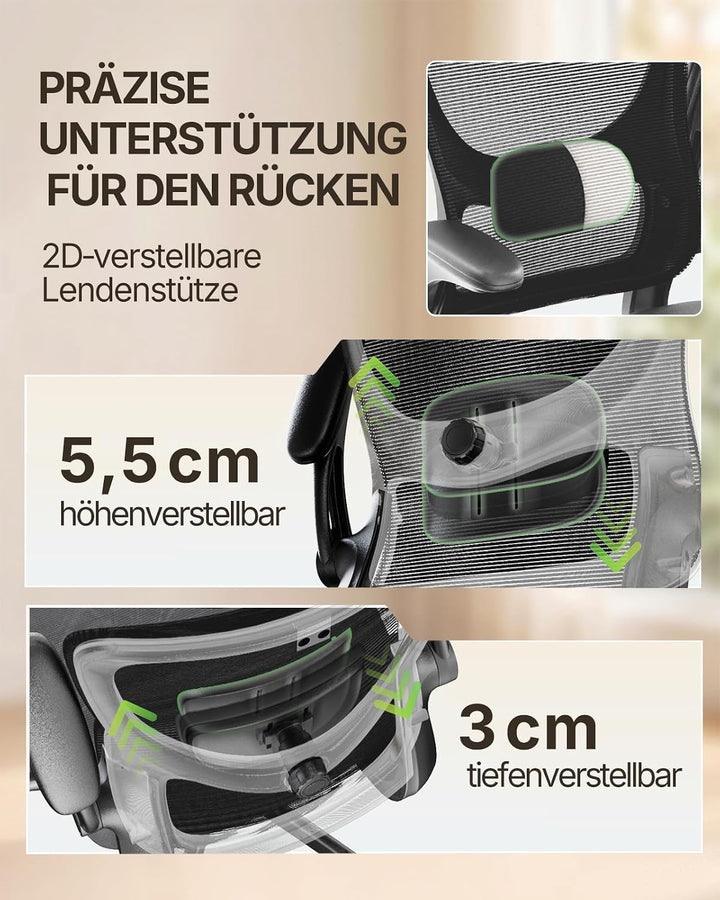 Marsail Bürostuhl Ergonomisch Schreibtischstuhl: Ergonomischer Bürostuhl mit 2D-Kopfstütze, 2D-Lende