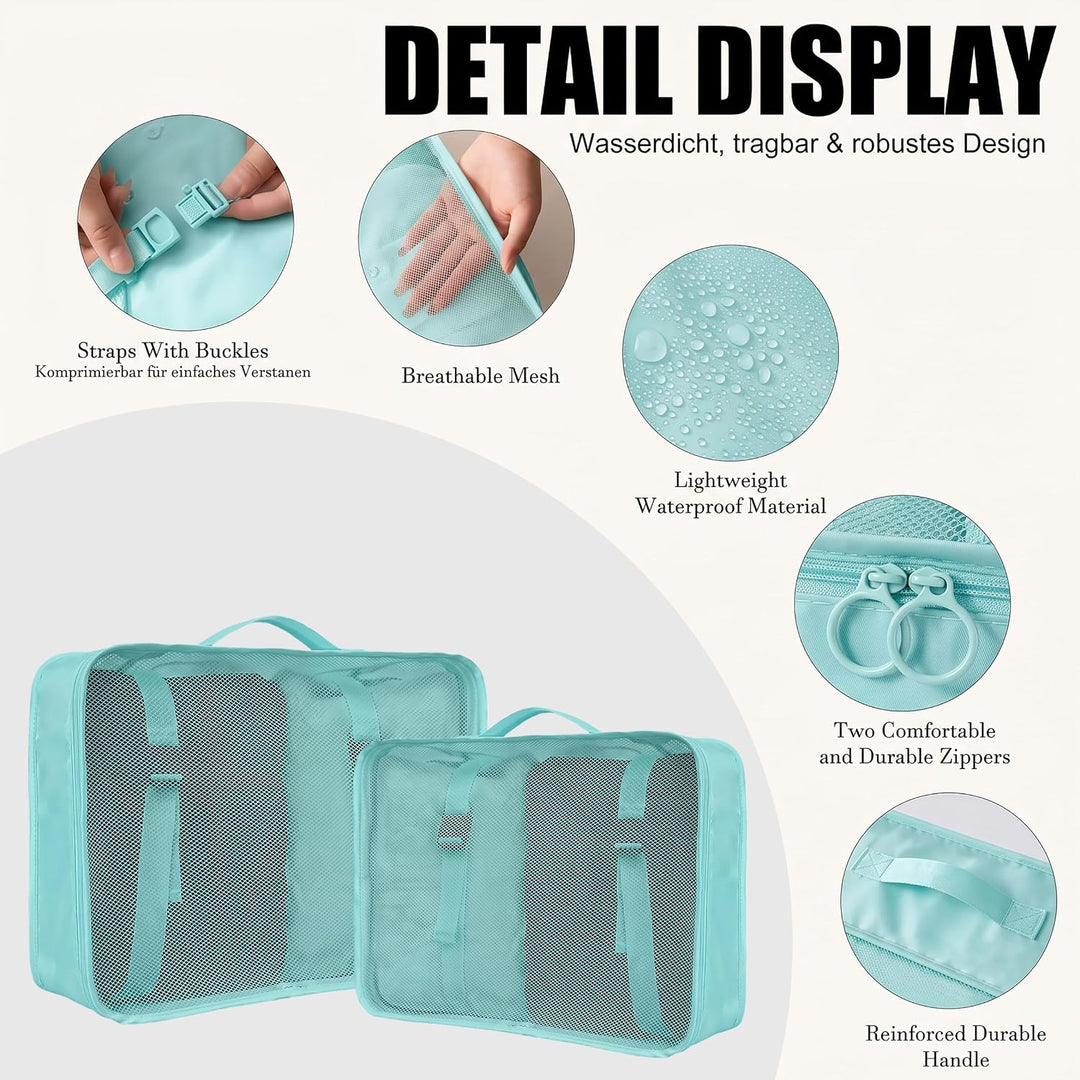 Packing Cubes 8er Set Koffer Organizer Packwürfel Set wasserdicht Türkisblau, Türkisblau
