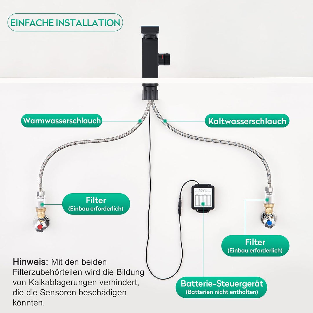 CREA Infrarot Sensor Wasserhahn Bad, mit Temperaturanzeige, Schwarz