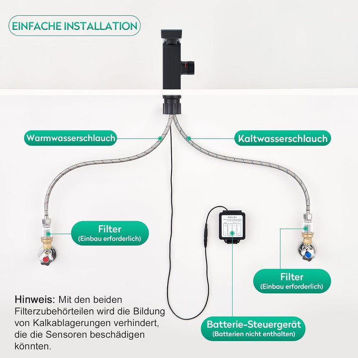 CREA Infrarot Sensor Wasserhahn Bad, mit Temperaturanzeige, Schwarz