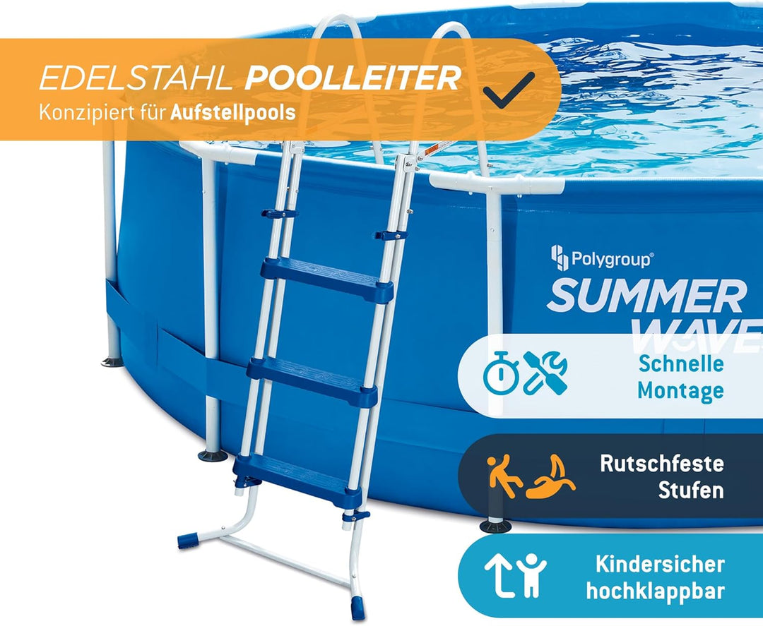 Summer Waves Universal Stahl Poolleiter für Pools bis 91cm - Robust &amp; rutschfest - Einfache Montage