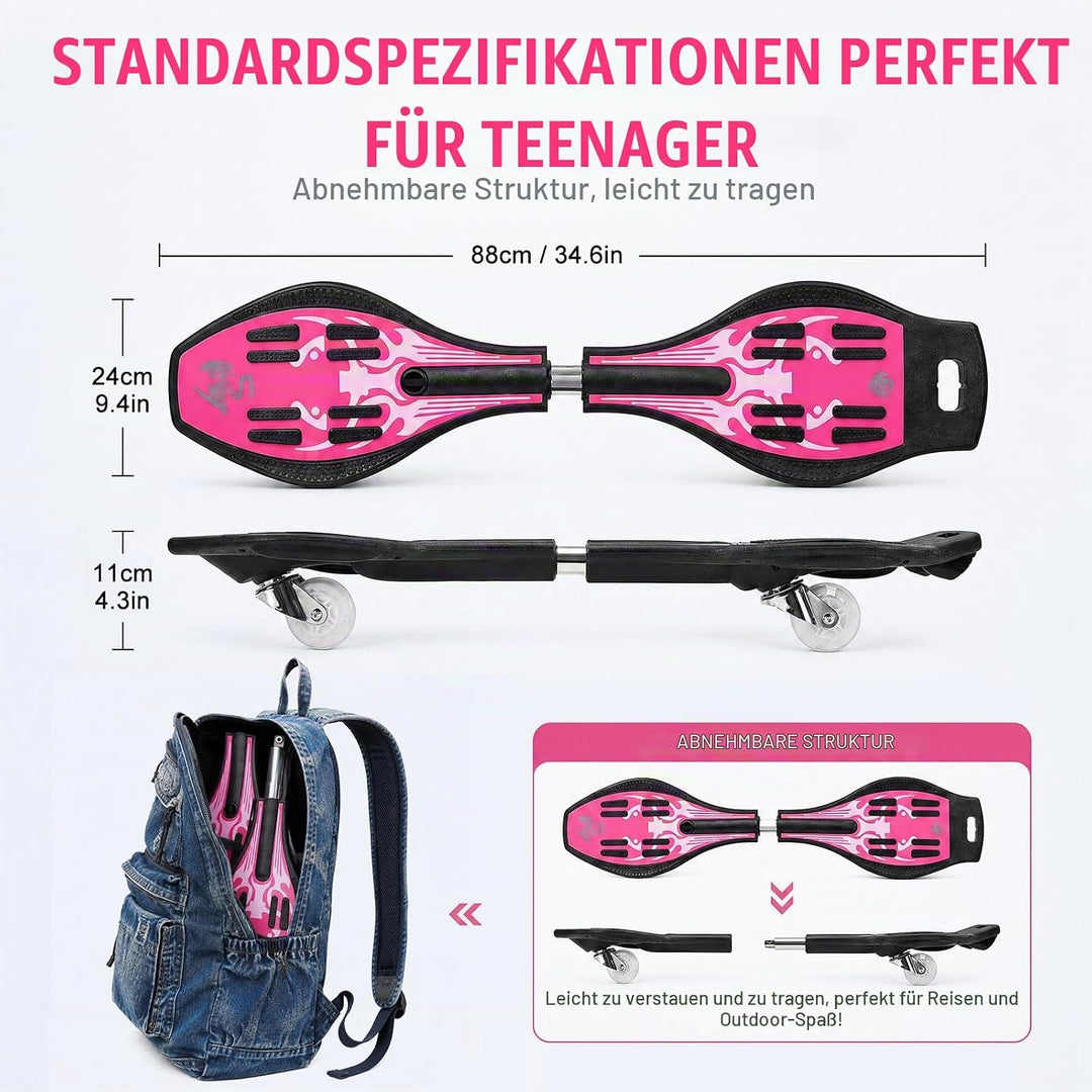 Waveboard Snakeboard Kinder LED Rollen, Caster Board | Anti-Rutsch-Oberfläche, 180° Drehung, leicht