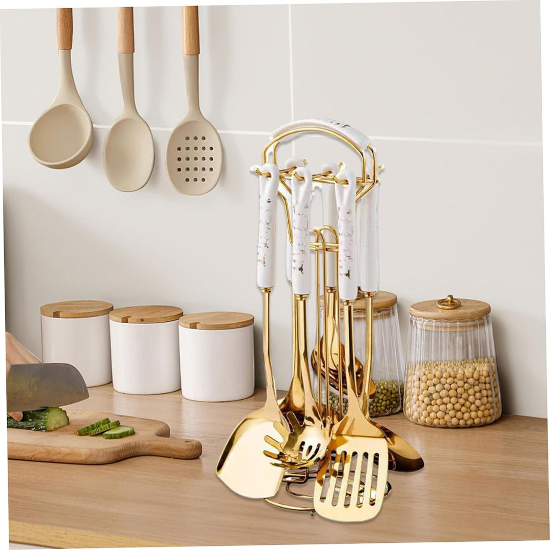 Küchenutensilien Set 7PCS Edelstahl Gold Utensilienhalter Geschirrspüler