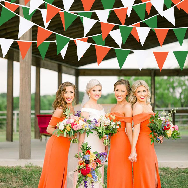 32Ft Grün Orange Weiss Wimpelkette Banner Party Dekoration Stoff Wimpel Dreieck Flagge Girlande für